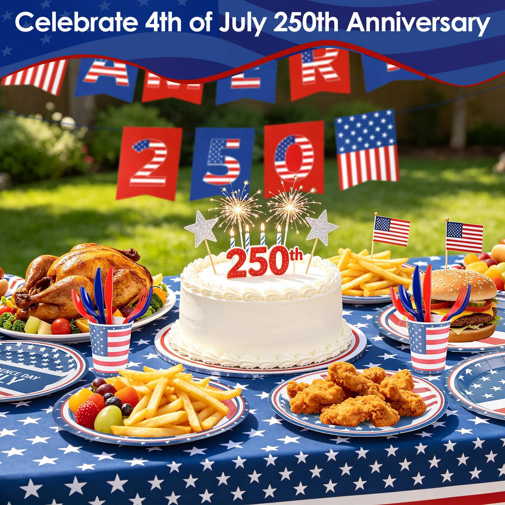 181Pcs 4th Of July 250th Anniversary Party Supplies Set Independence Day Red White Blue…