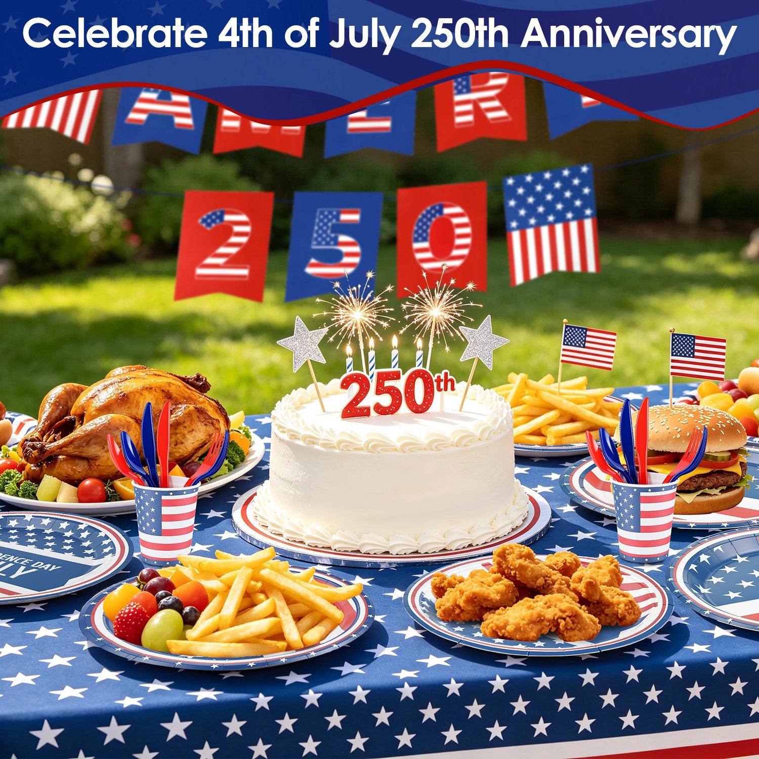 181Pcs 4th Of July 250th Anniversary Party Supplies Set Independence Day Red White Blue…