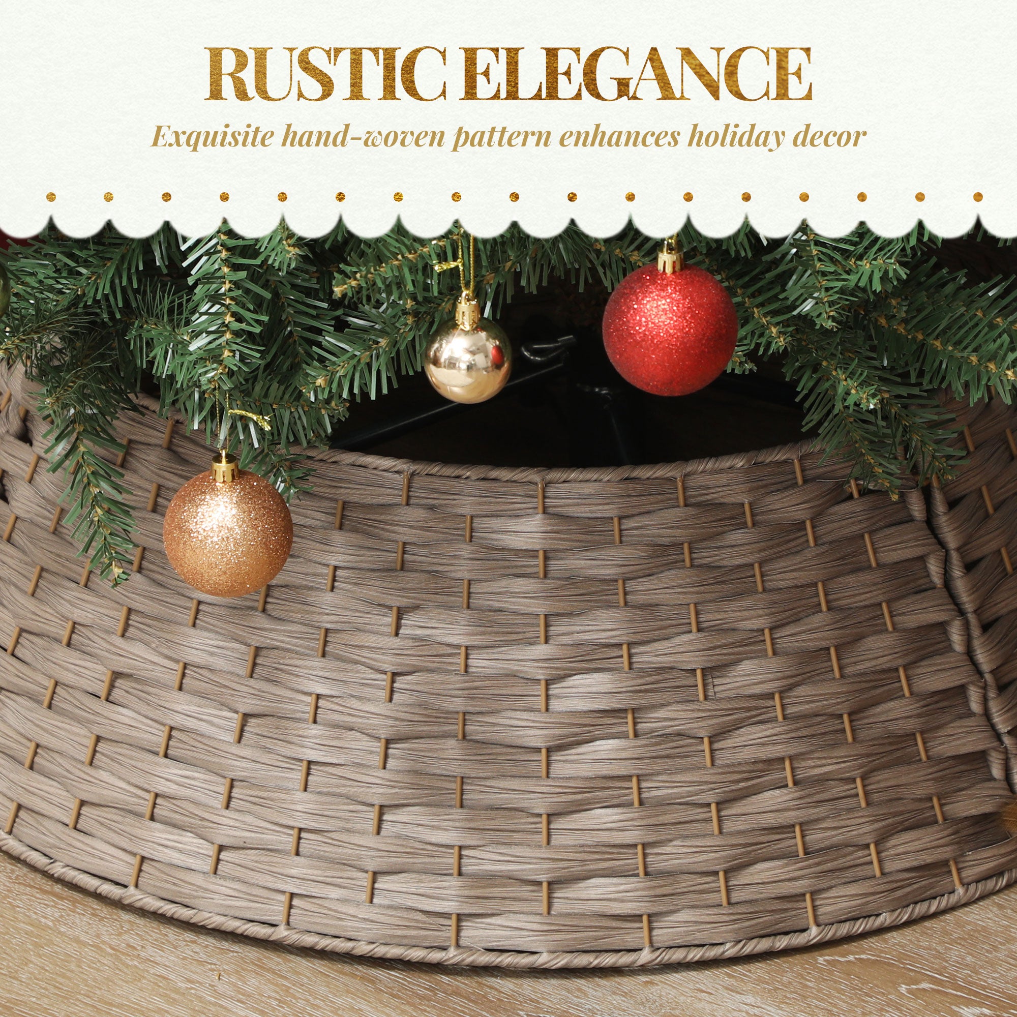 27 inch Rustic Christmas Tree Skirt, Plastic Woven Christmas Tree Collar for Party, Hol…