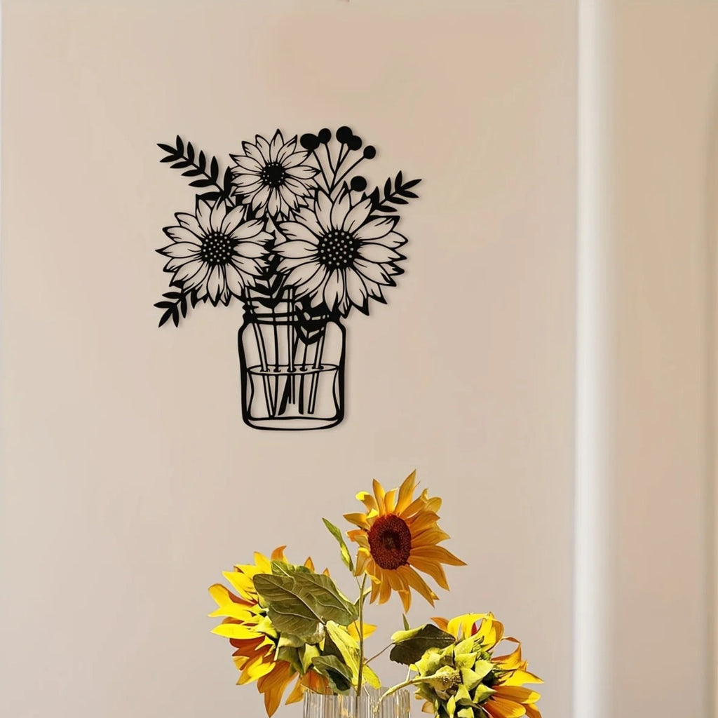 Vintage Sunflower Metal Wall Art - Handcrafted Iron Wall Sculpture