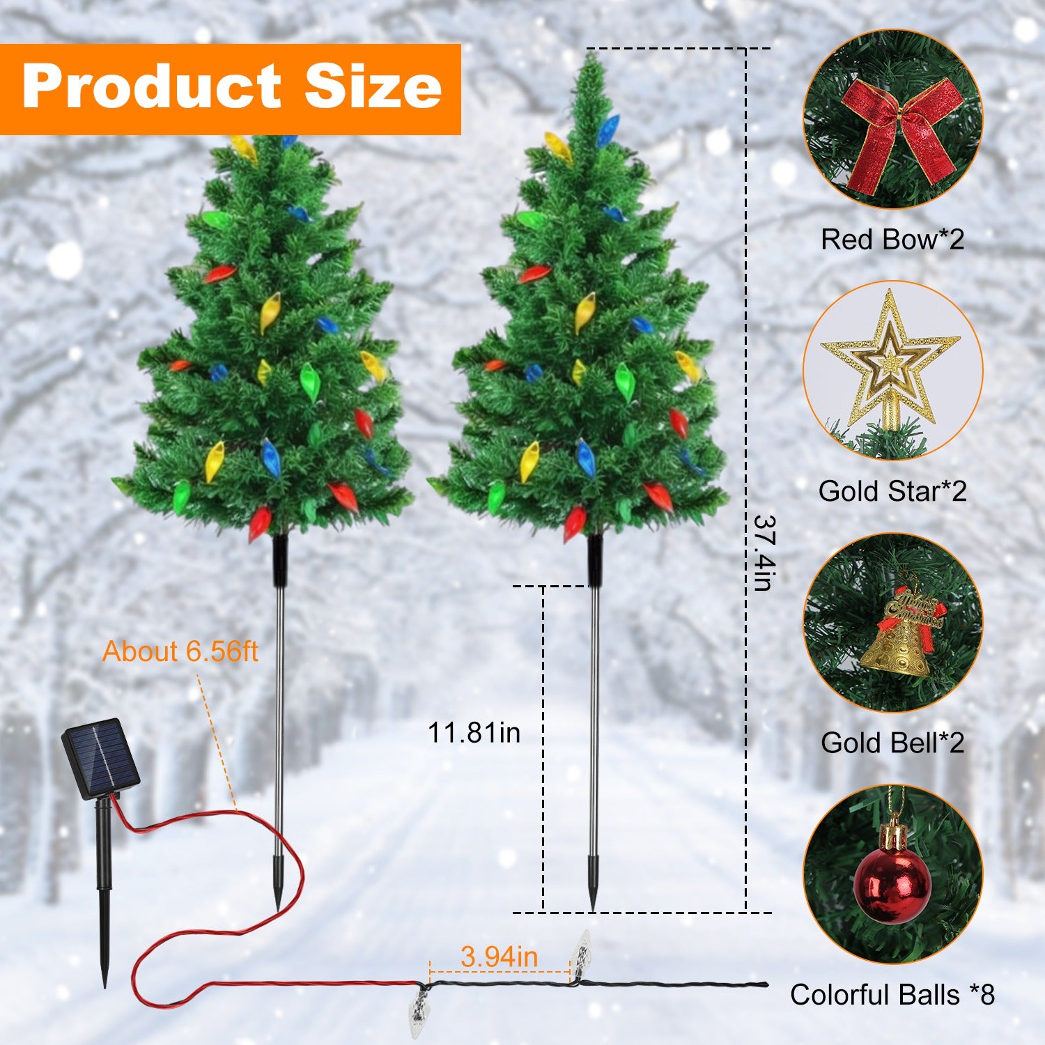 2Pack 37.4in Height Solar Christmas Tree With 1 Hundred Colorful LED Beads 8 Lighting M…